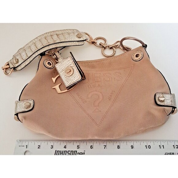Y2K Vintage GUESS USA Purse Bag Washed Jeans Canvas Faux Leather Strap Logo RARE - Picture 3 of 16